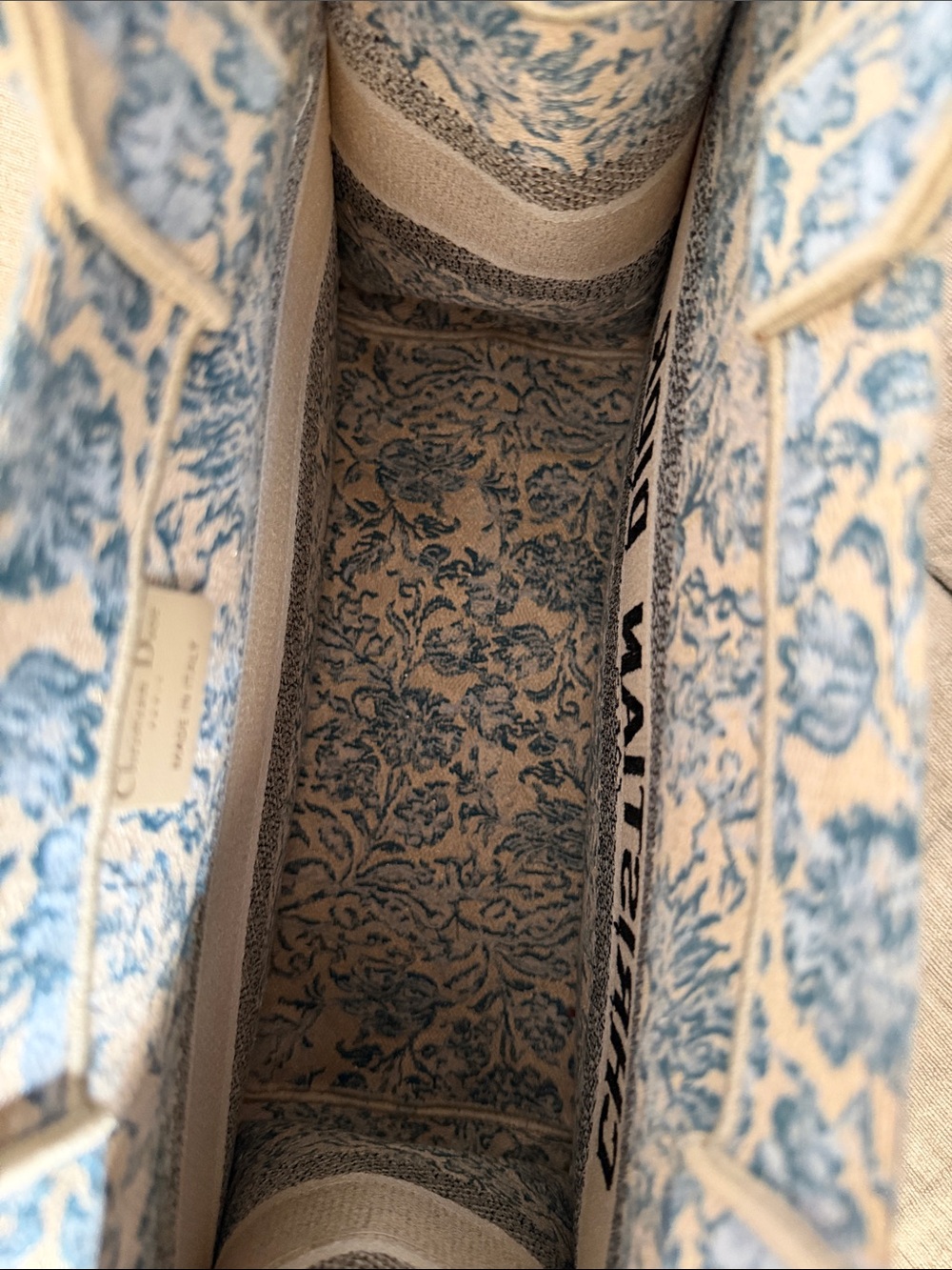 Dior Blue & Beige Floral Embroidered Book Tote - Picture 6 of 8